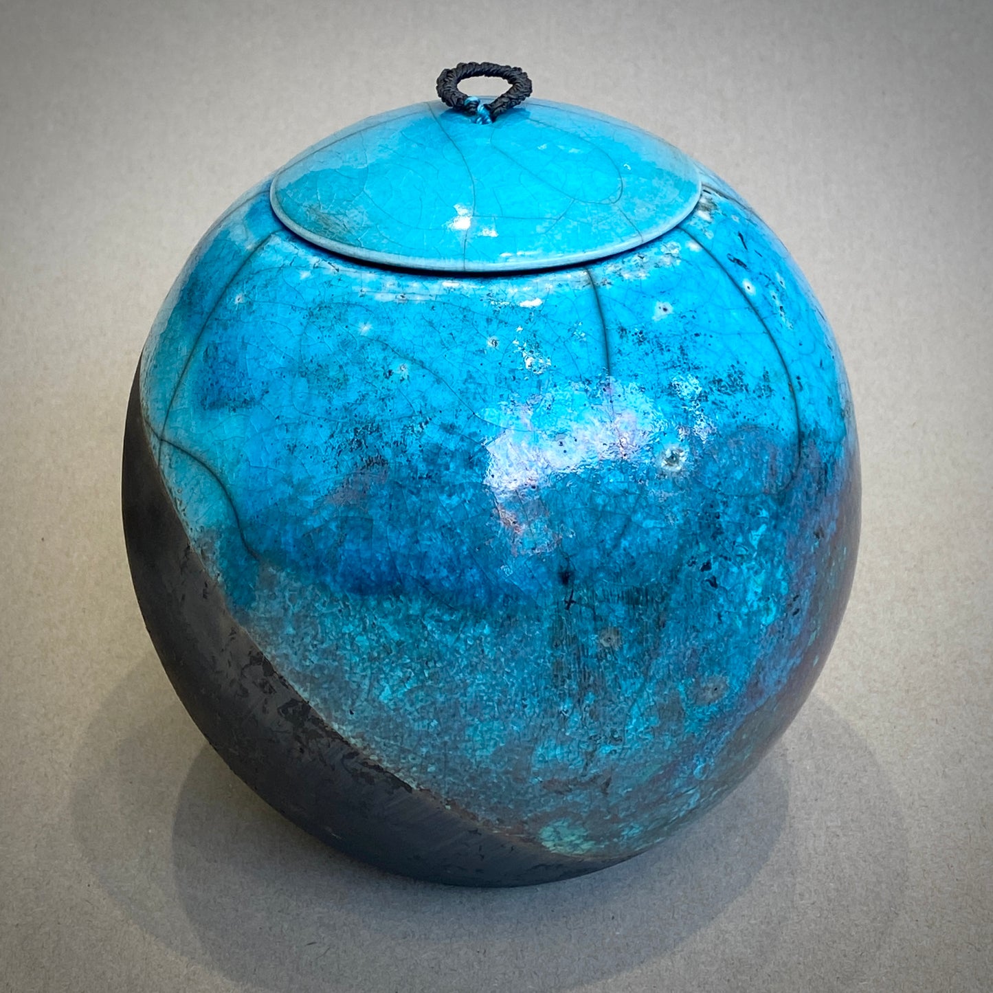 Large Raku Fired Porcelain Jar (blue)