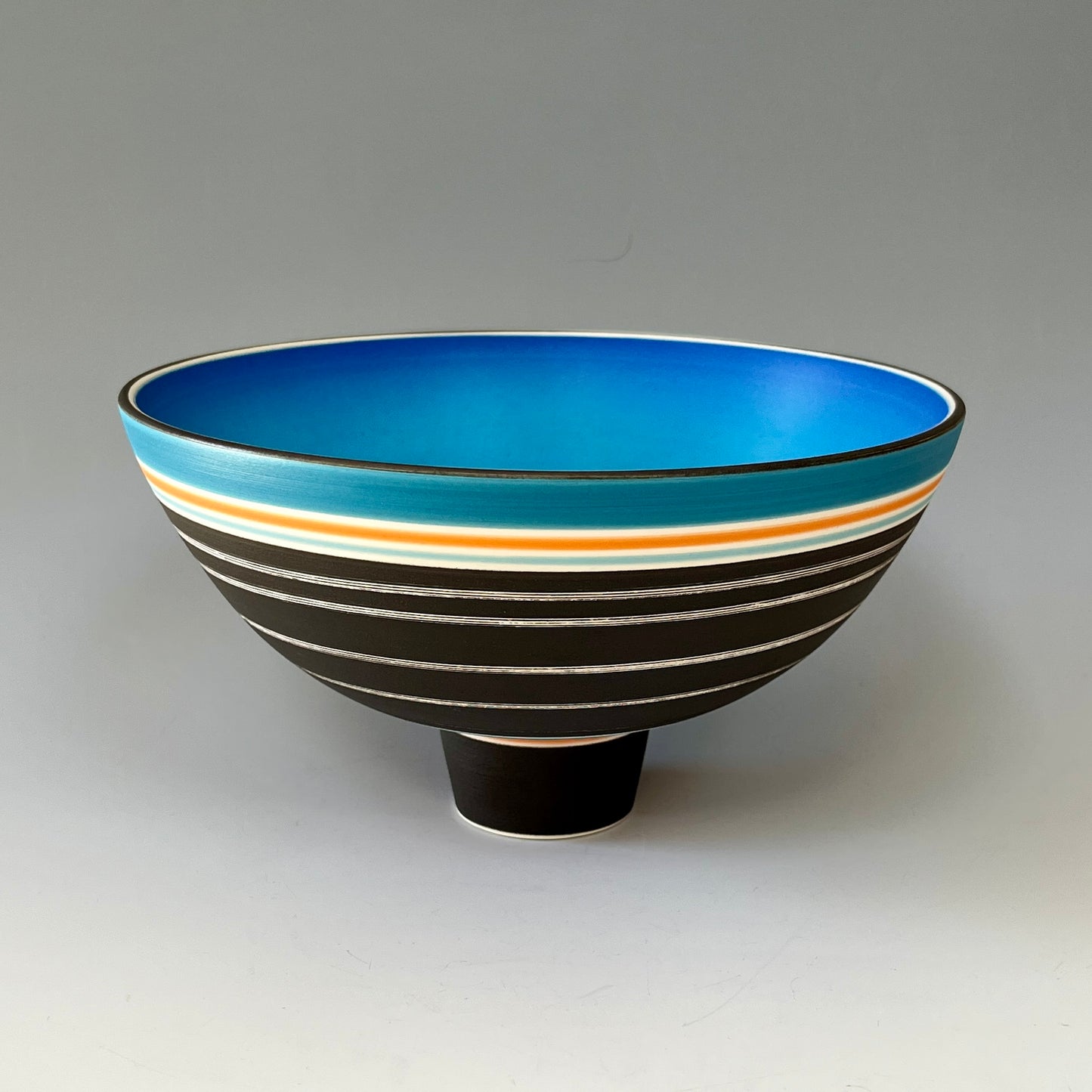 Large Bowl on Foot - Turquoise/Orange/Black