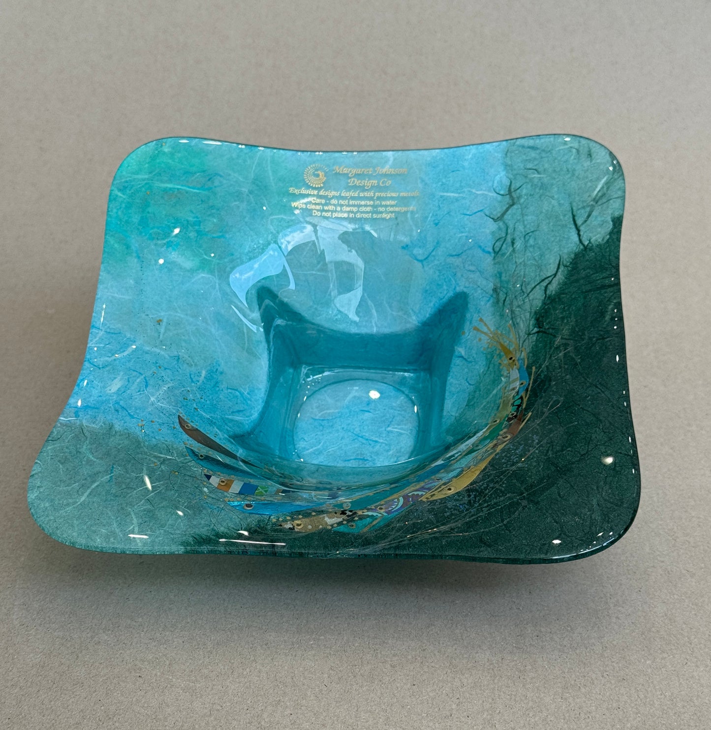 Square Dish (pale teal and green)