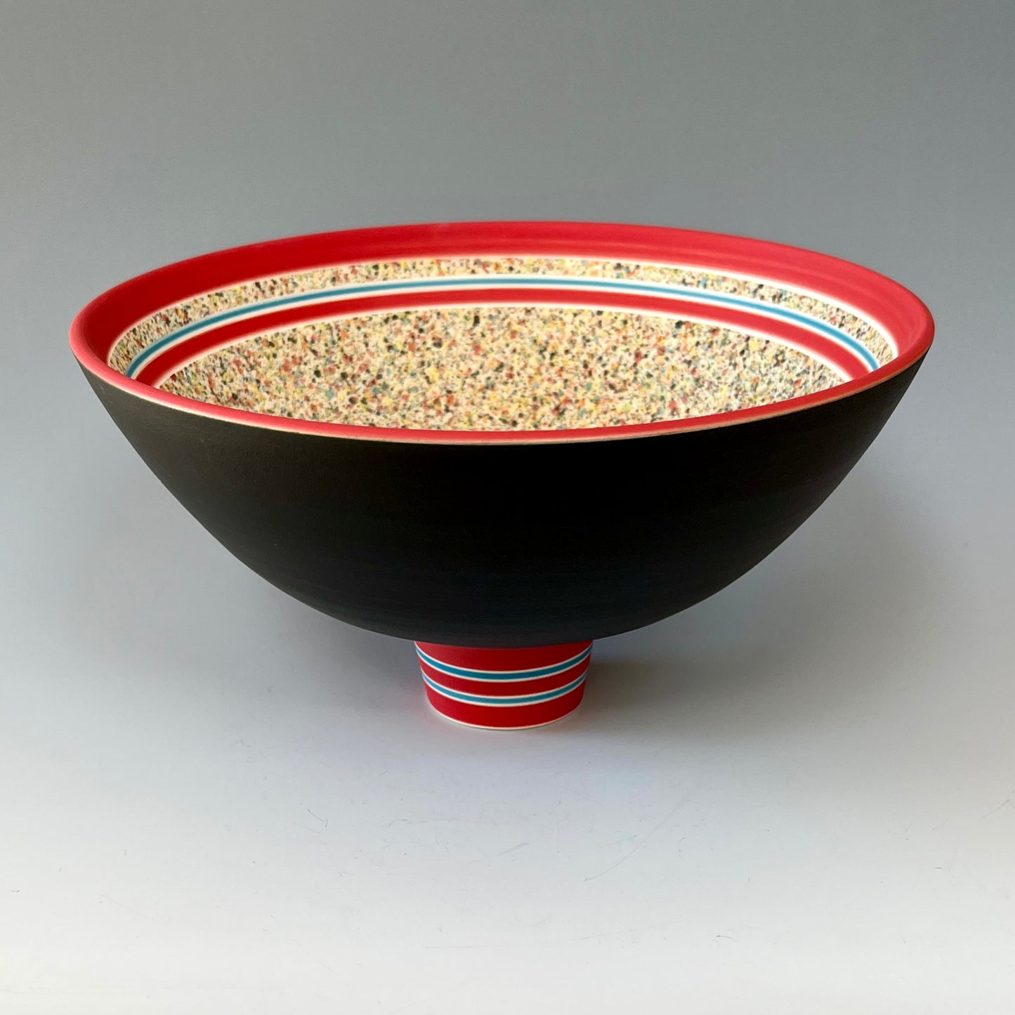 Large Flecked Bowl on Foot - Red/Turquoise/Black