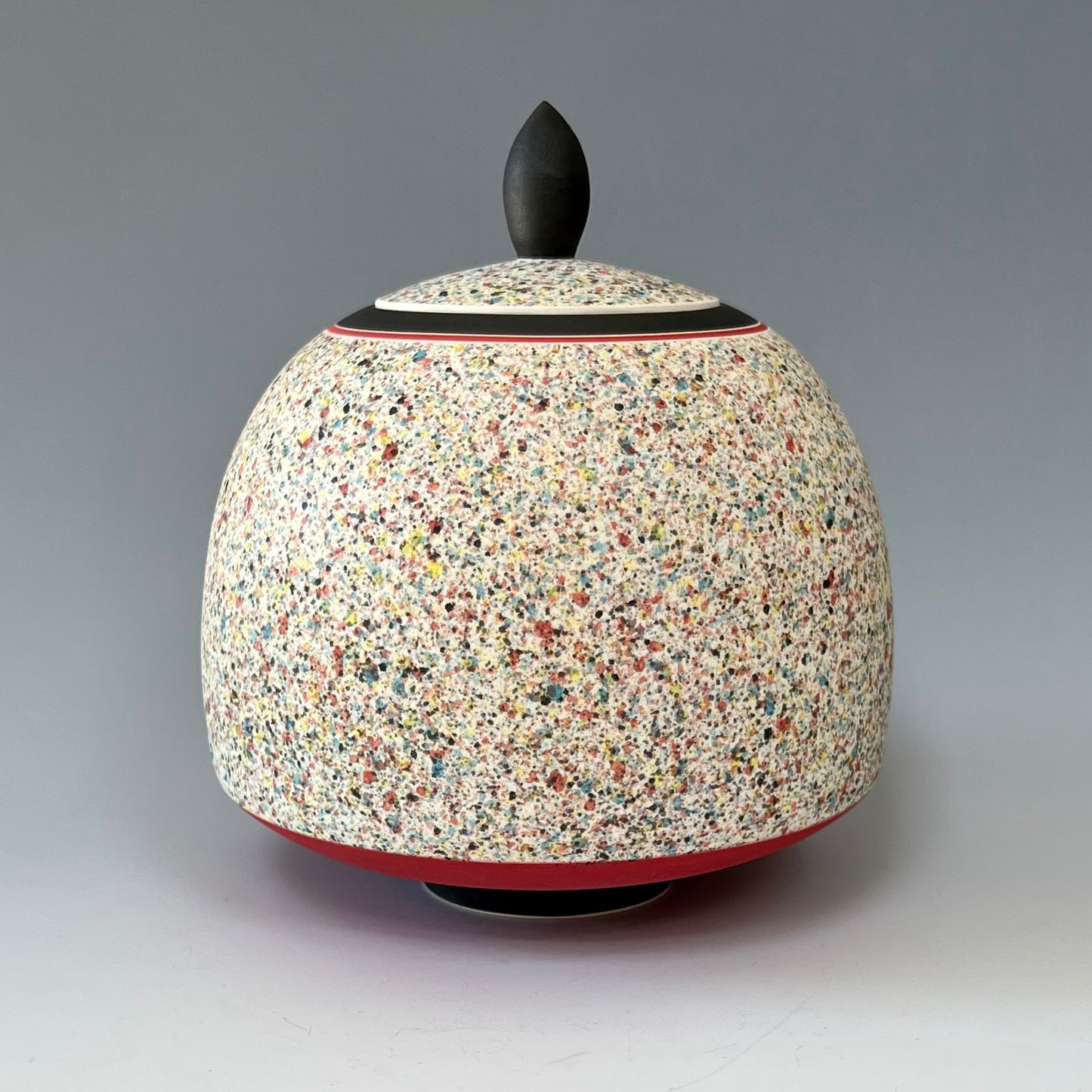 Large Flecked Lidded Jar - Red/Black