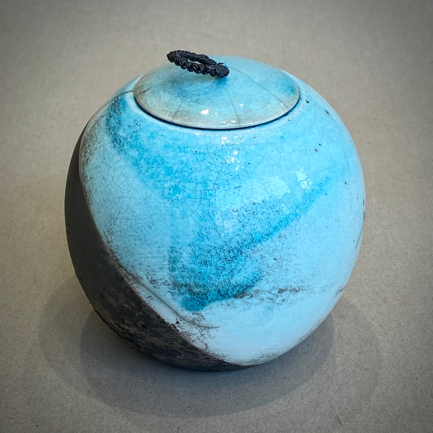 Medium Raku Fired Porcelain Jar (blue)