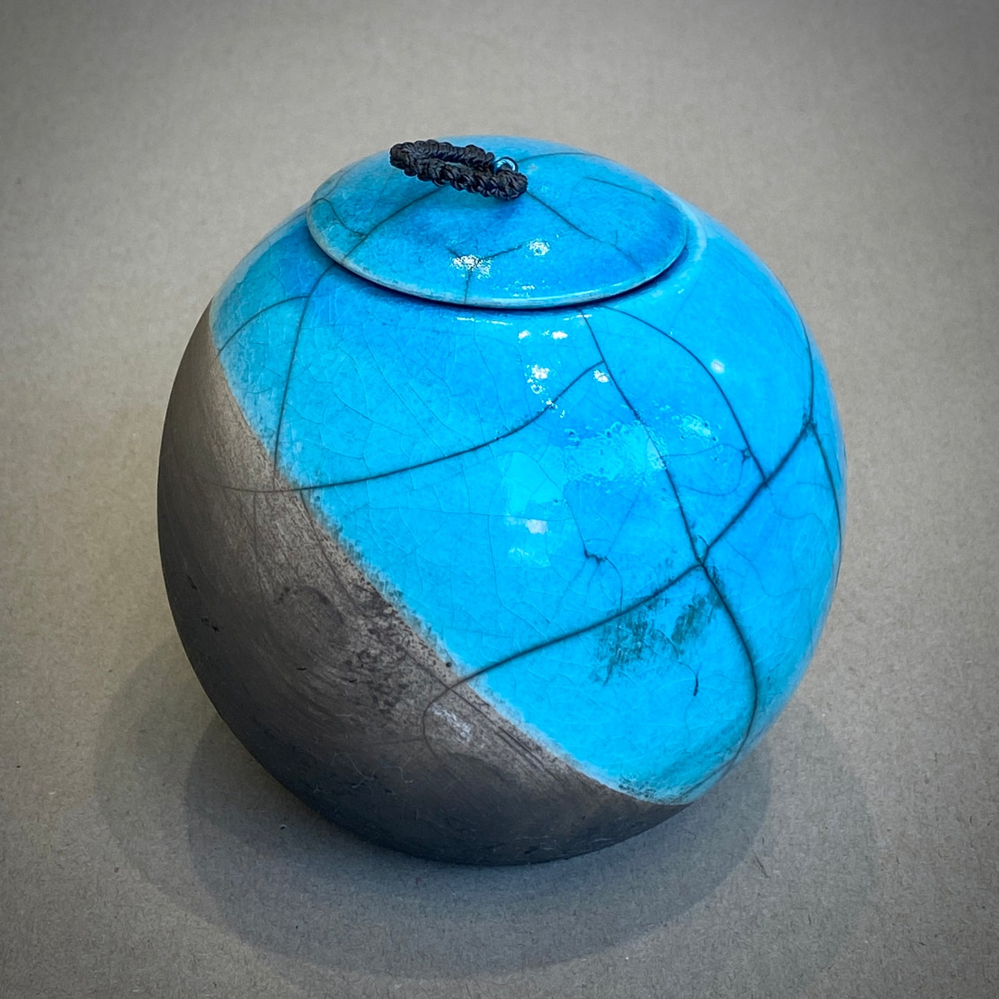 Medium Raku Fired Porcelain Jar (blue)