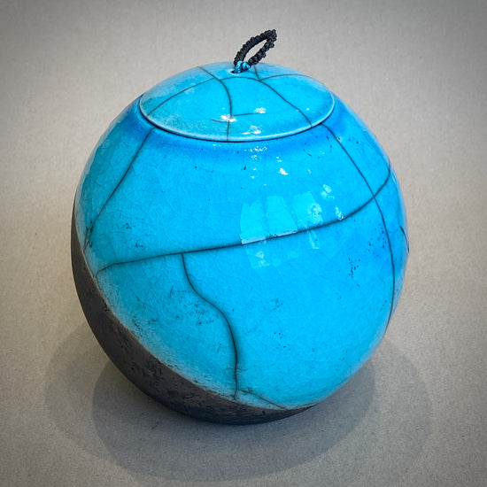 Large Raku Fired Porcelain Jar (blue)