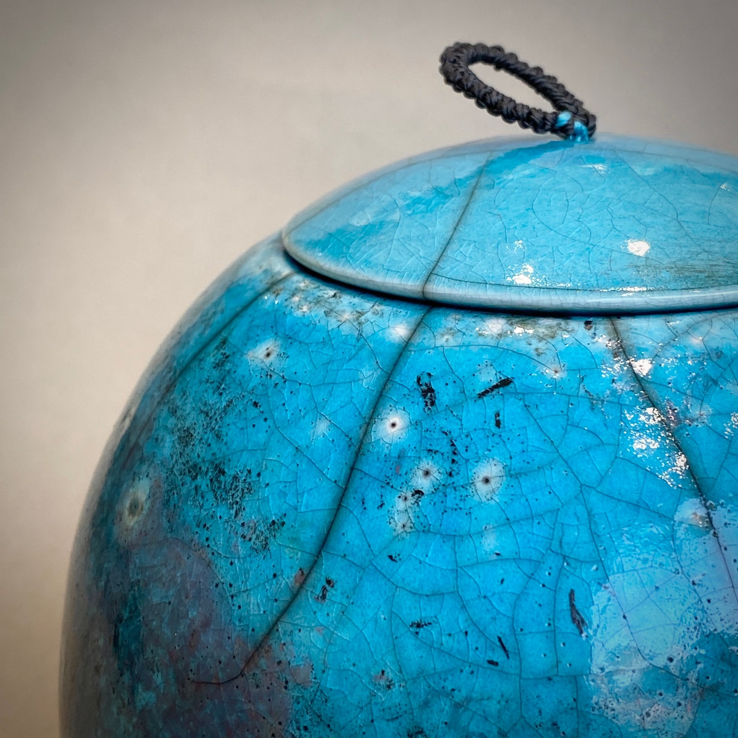 Large Raku Fired Porcelain Jar (blue)