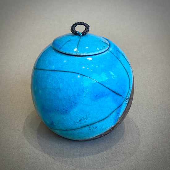 Medium Raku Fired Porcelain Jar (blue)