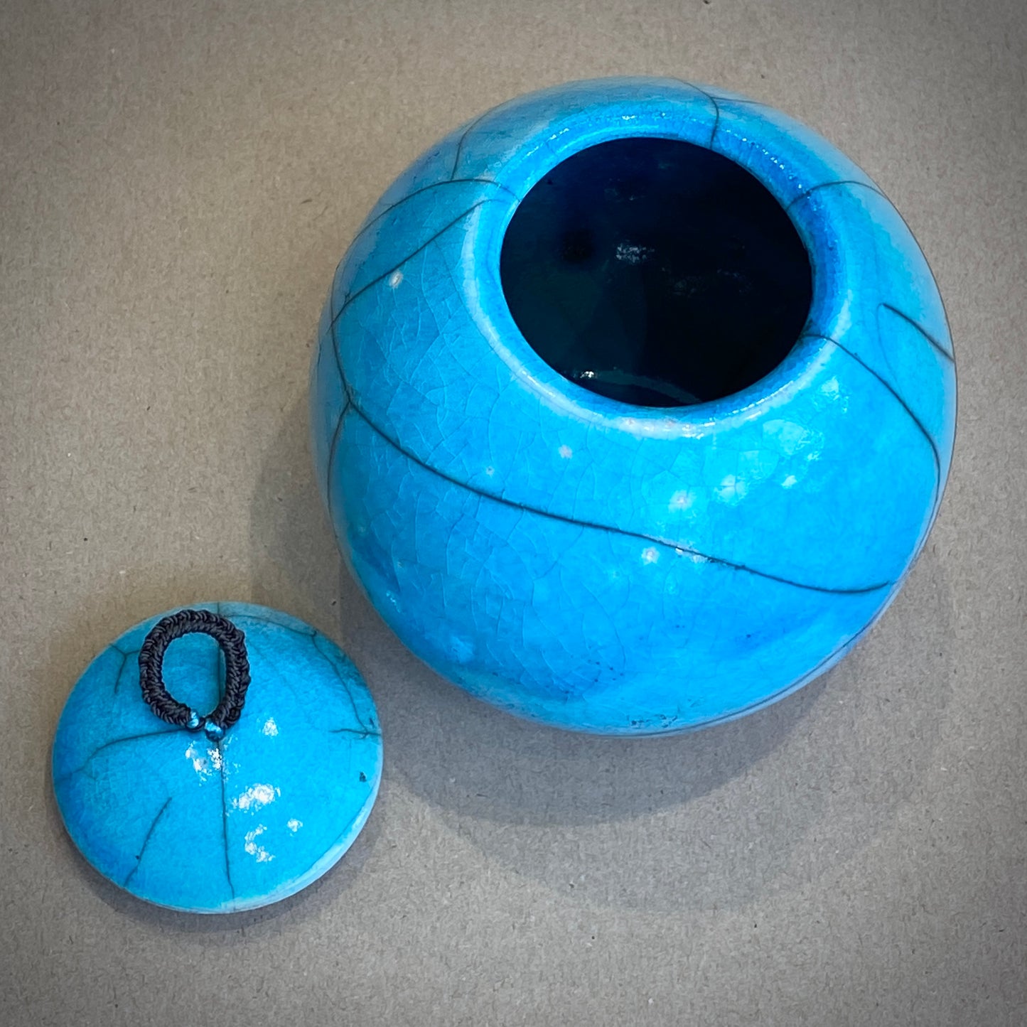 Medium Raku Fired Porcelain Jar (blue)