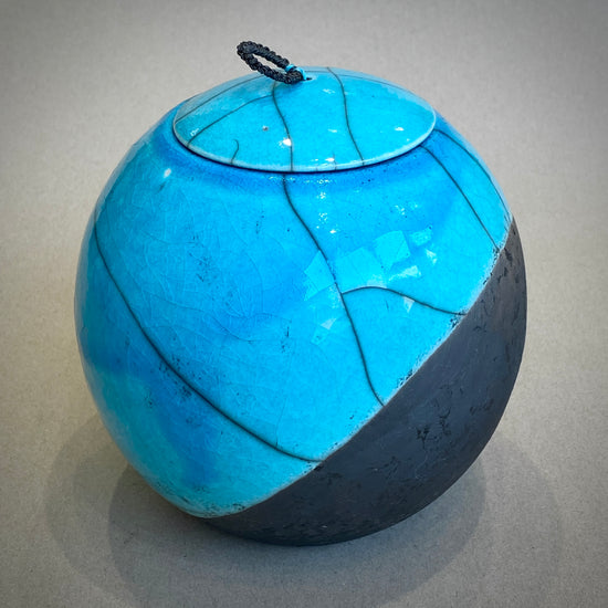 Large Raku Fired Porcelain Jar (blue)