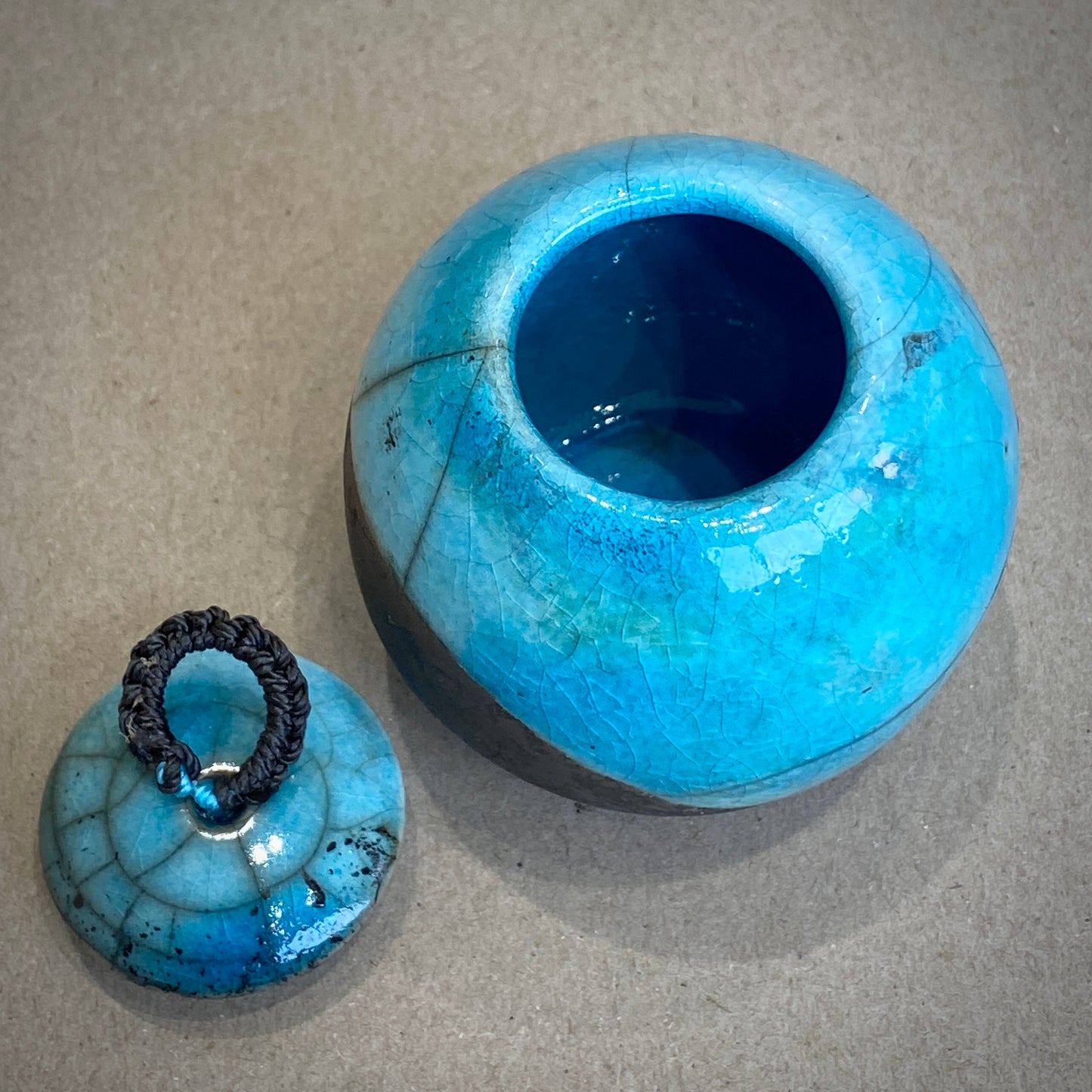 Small Raku Fired Porcelain Jar (blue)