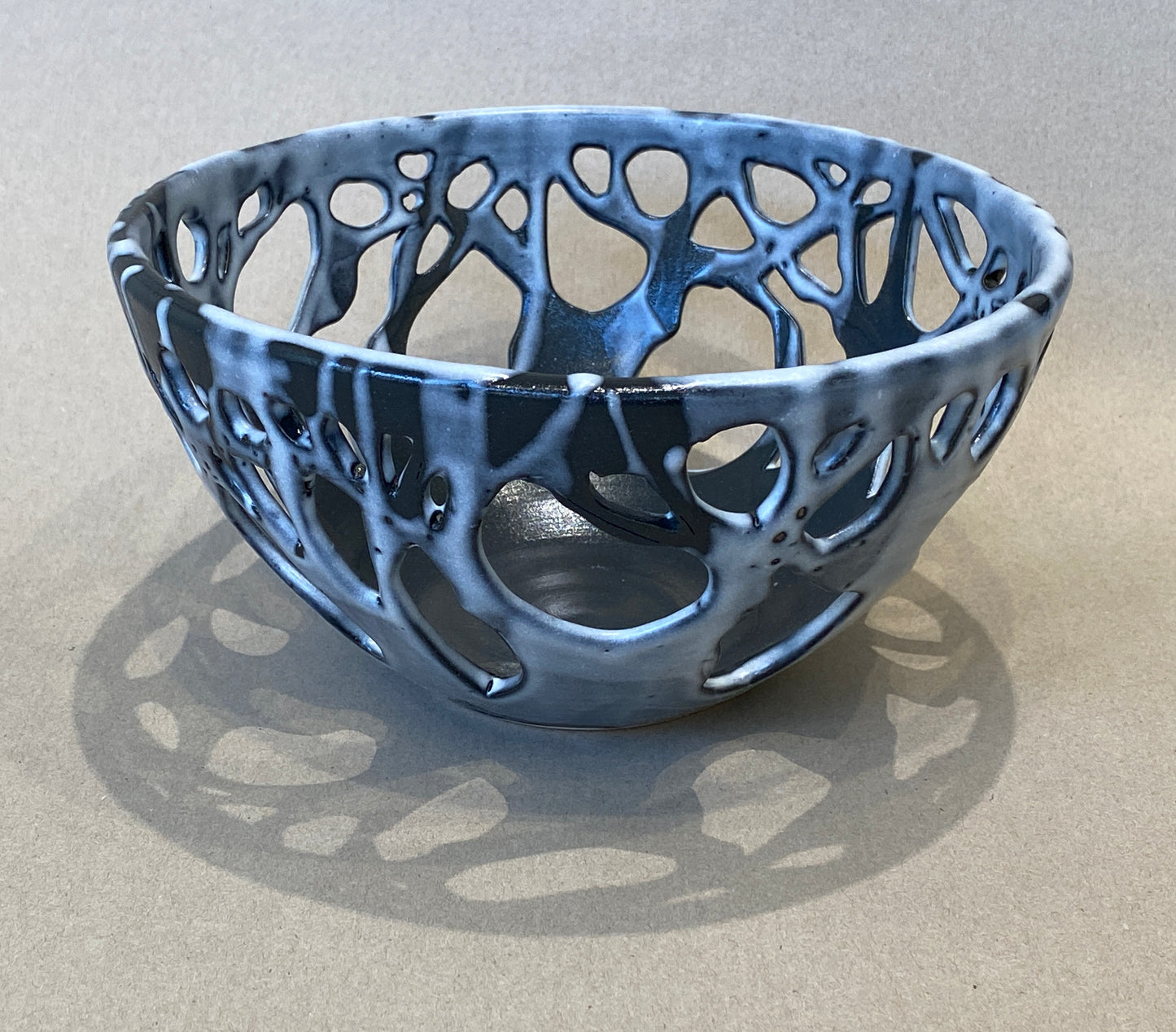 Small tree bowl in poured black and white