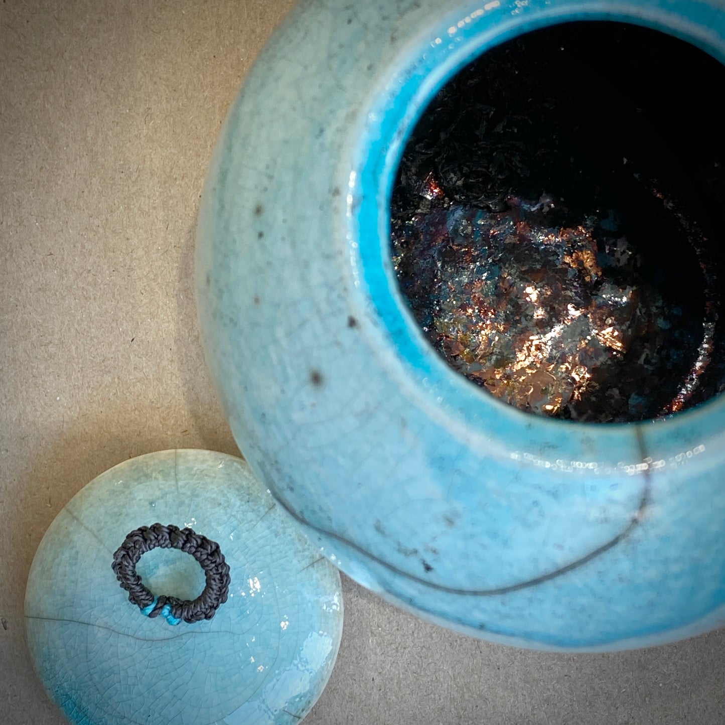 Load image into Gallery viewer, Medium Raku Fired Porcelain Jar (blue)
