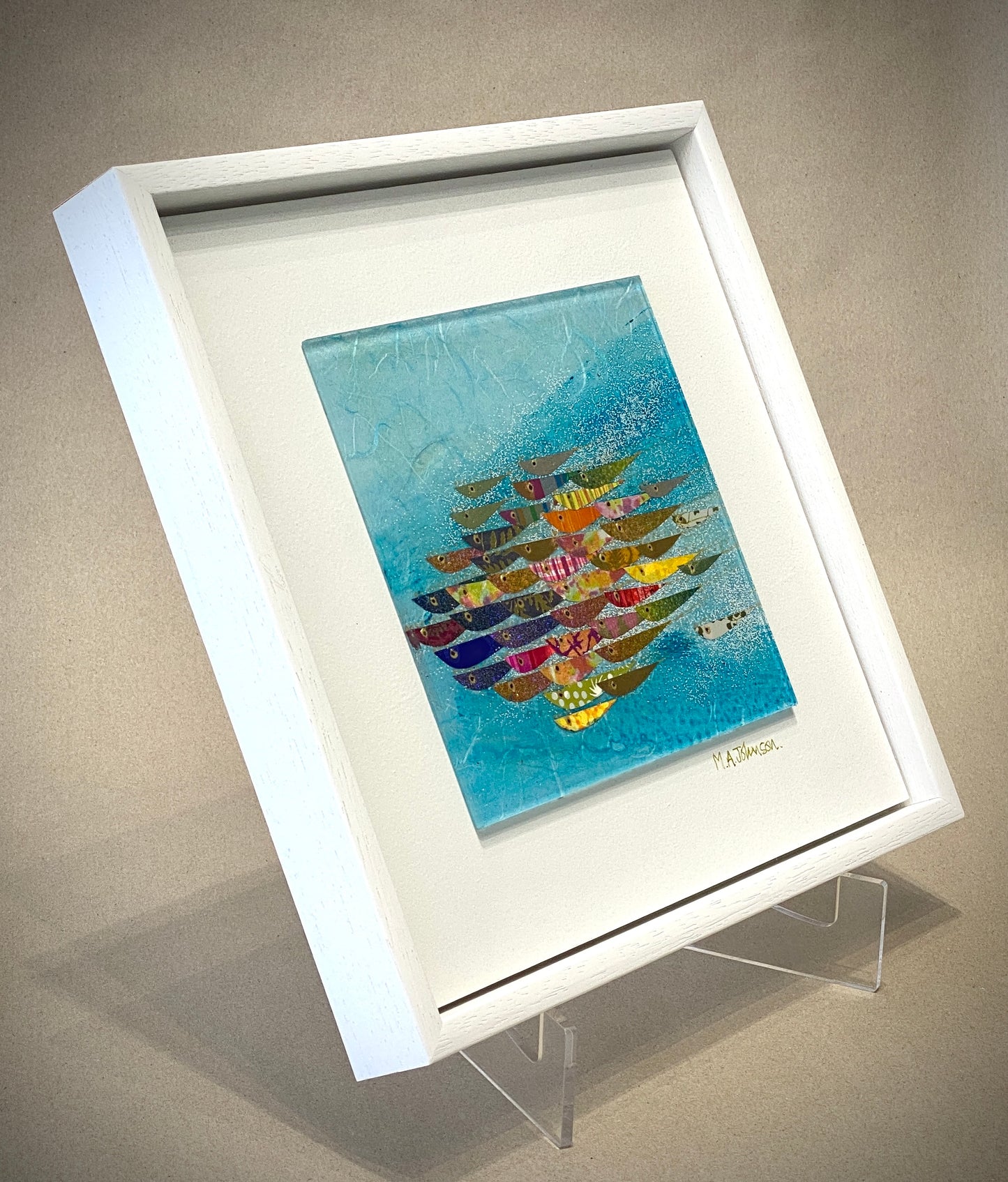 Load image into Gallery viewer, Framed Glass Square - Rainbow Fish (medium)

