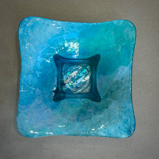 Small Square Dish (sea green & blue)