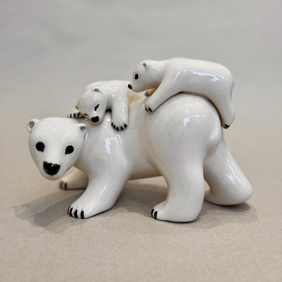 Polar Bear Mother and Two Cubs (earthenware)