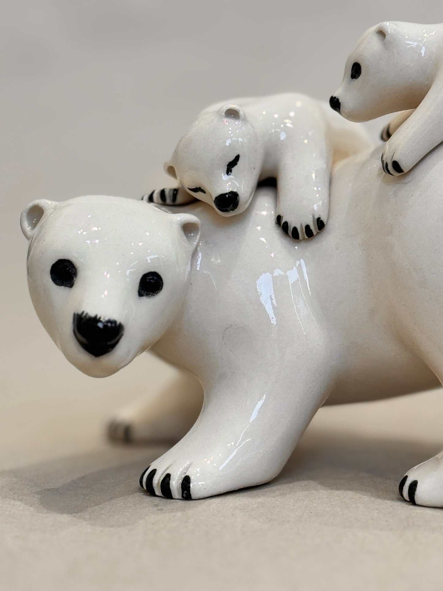 Polar Bear Mother and Two Cubs (earthenware)