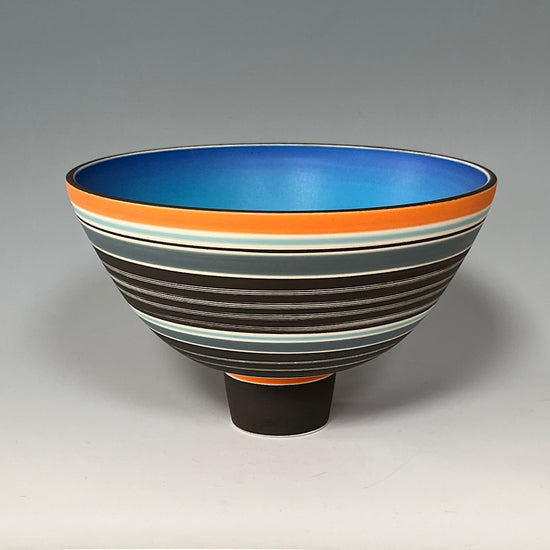 Bowl on Foot - Turquoise, Orange & Grey