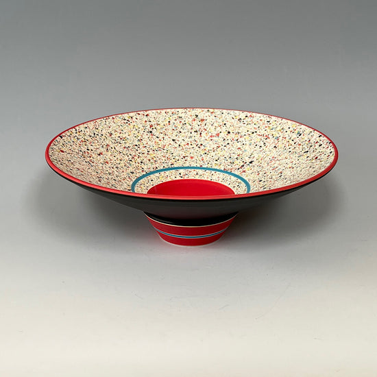 Flecked Flat Bowl - Red & Turquoise