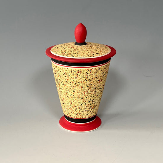Flecked Lidded Jar - Yellow & Red