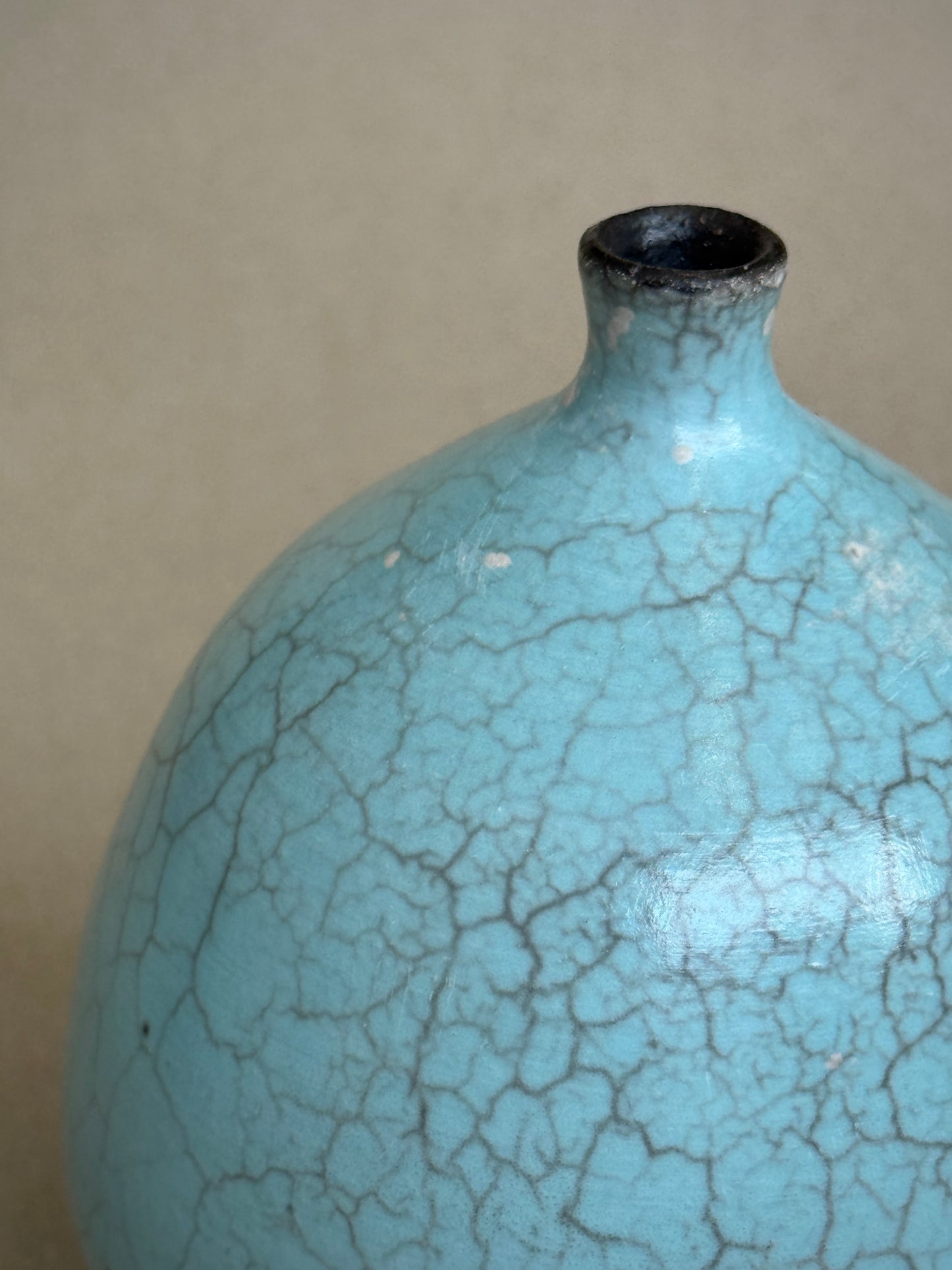 Small Blue Raku Narrow Neck Vessel