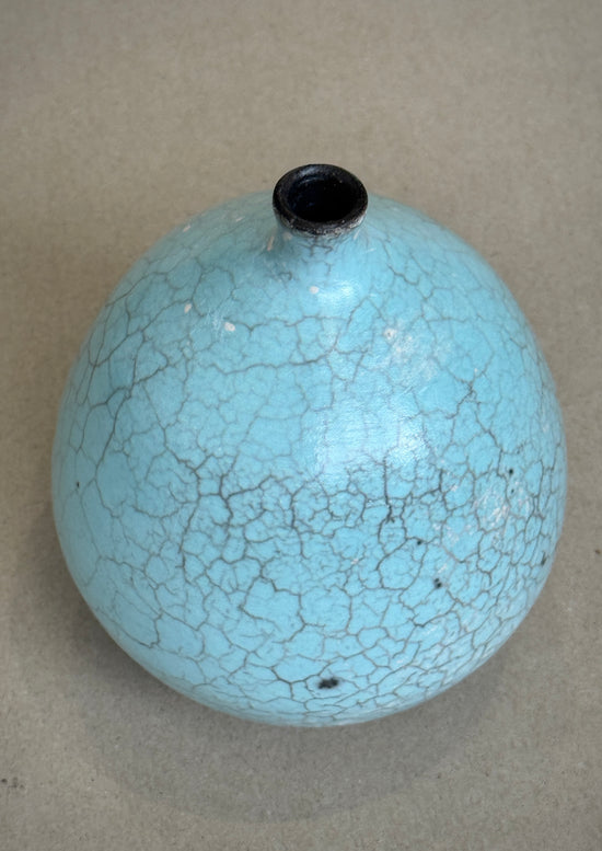 Small Blue Raku Narrow Neck Vessel