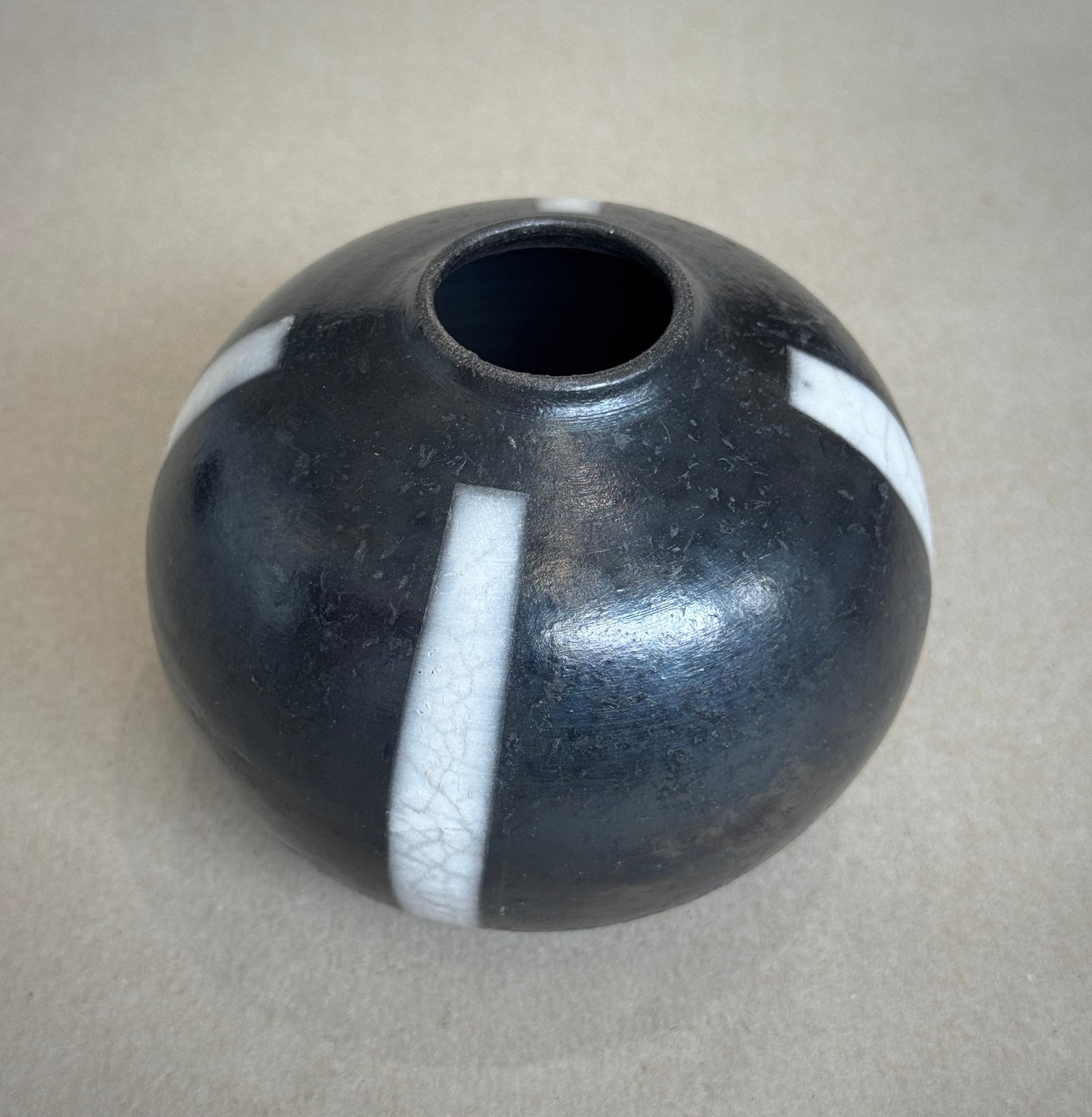 Striped Broad Raku Vessel - White