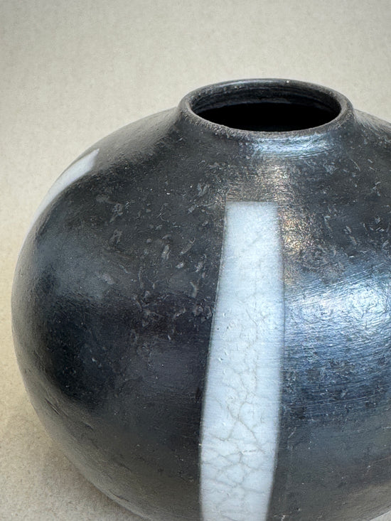 Striped Broad Raku Vessel - White