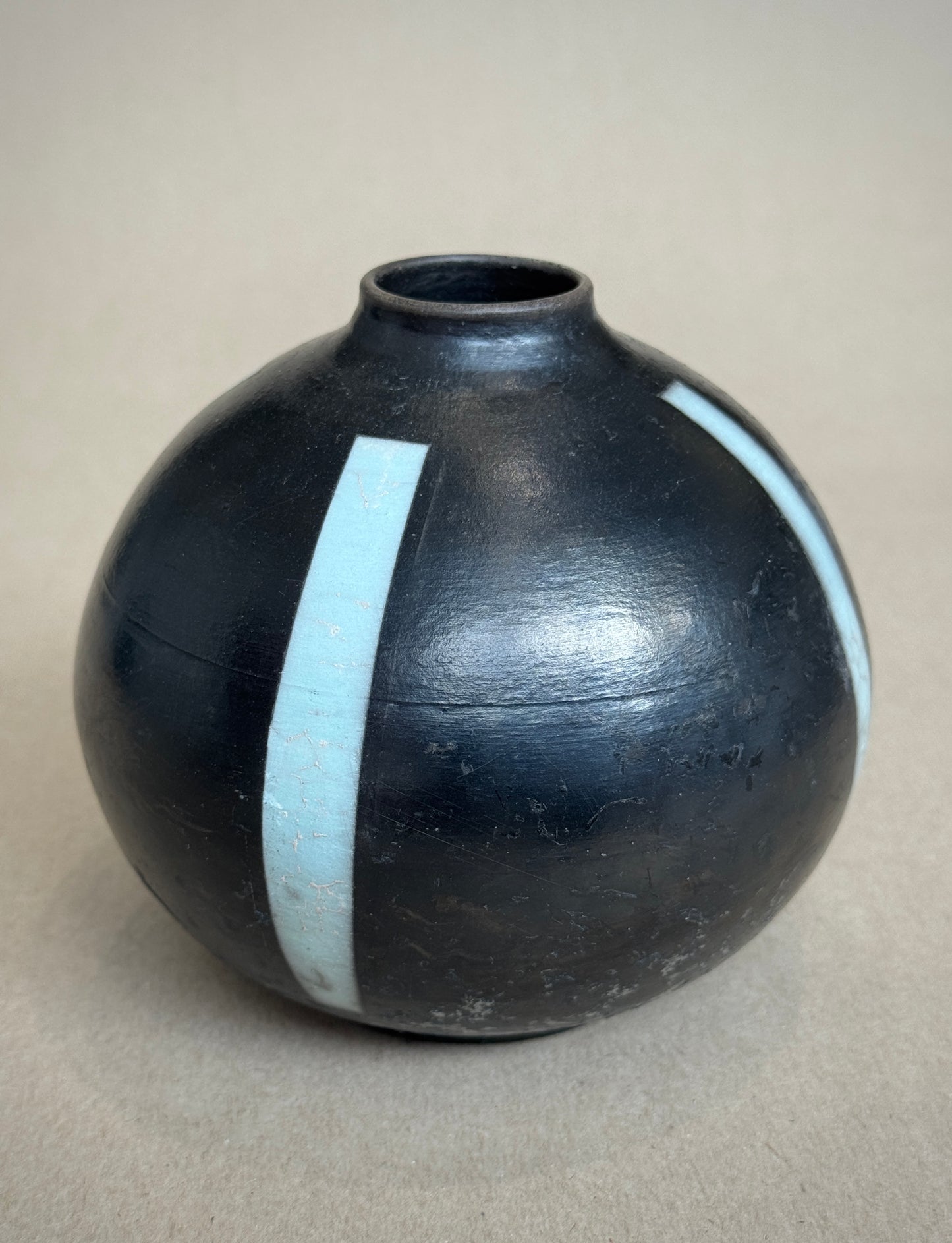 Striped Broad Raku Vessel - Blue