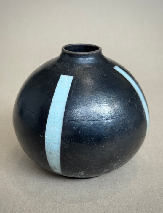 Striped Broad Raku Vessel - Blue