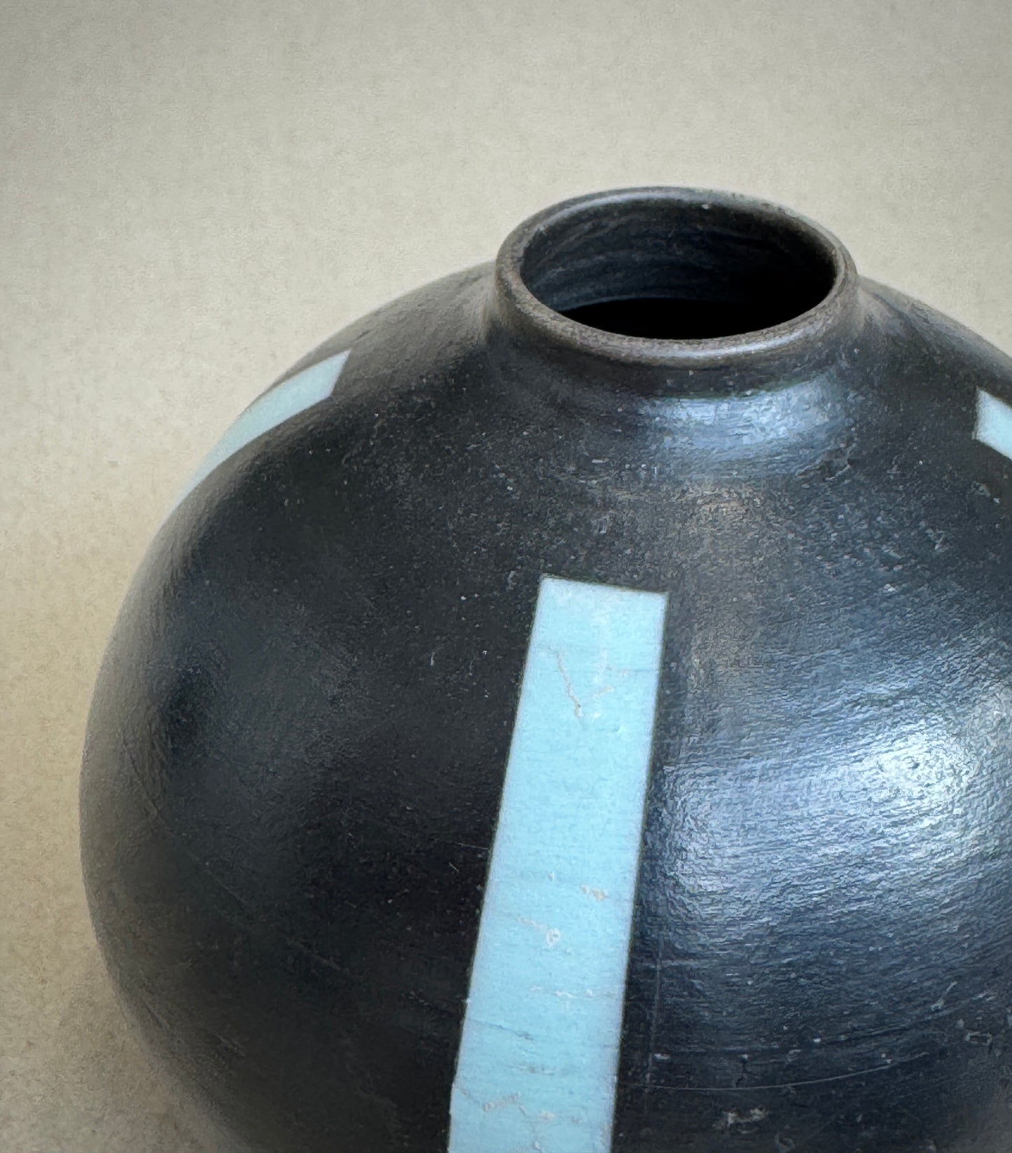 Striped Broad Raku Vessel - Blue