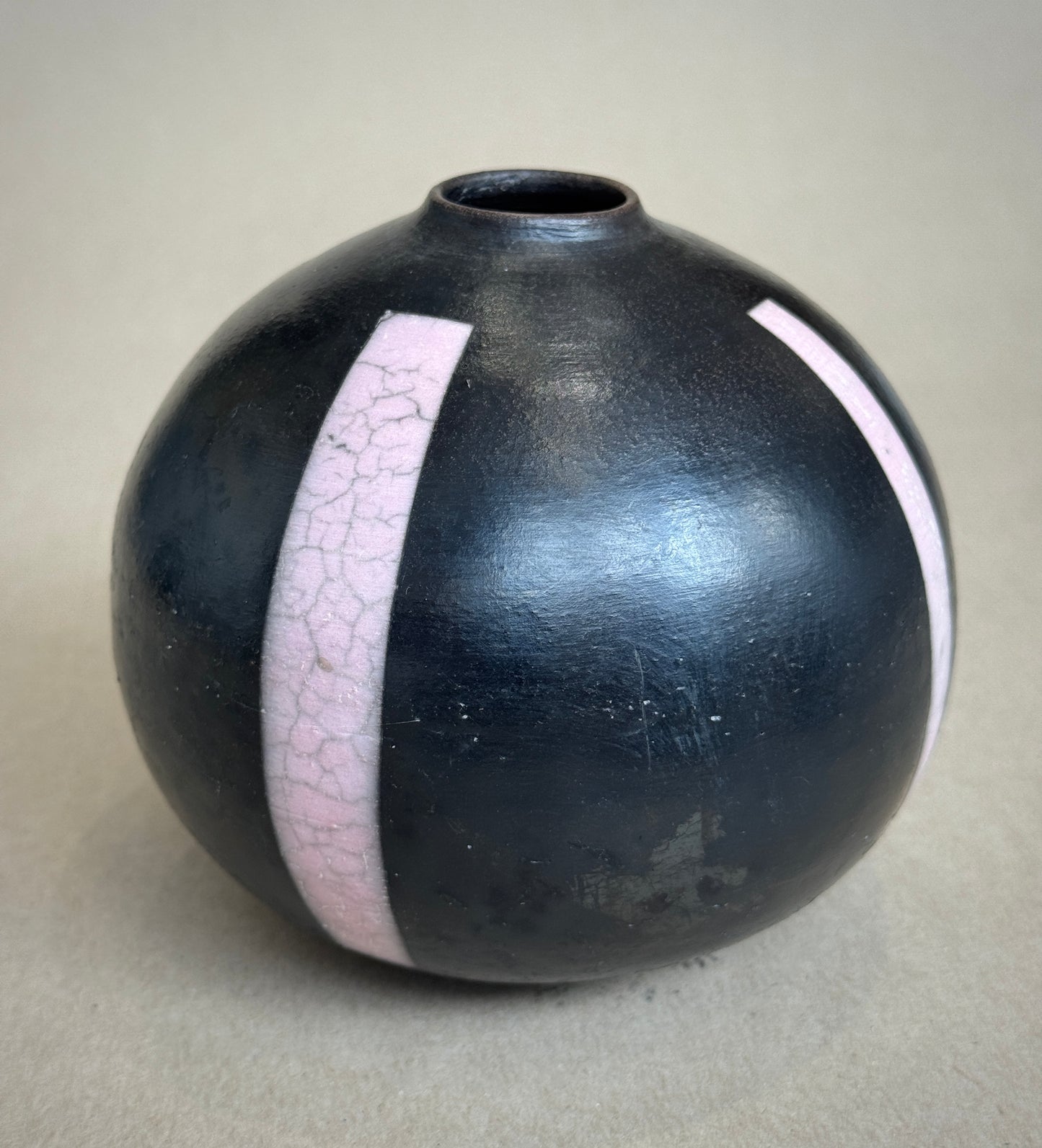 Striped Broad Raku Vessel - Pink